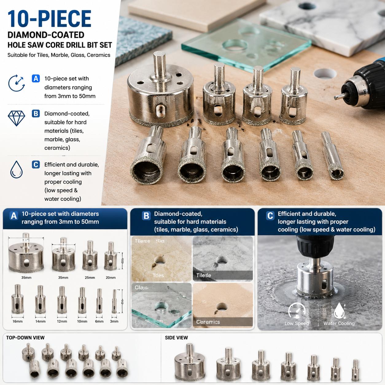 Diamond Coated Drill Bits Set  - đánh giá và giá Reciprocating Saw Attachment Drill